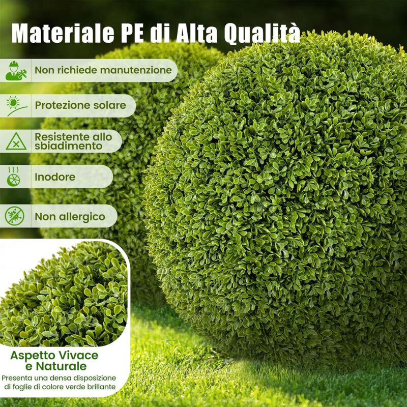 Tecnokit Palla di Bosso Topiaria artificiale per interno ed esterno, per vaso rotondo, dimensioni diamentro cm 38, pianta finta di Buxus colore verde resistente ( cm 38