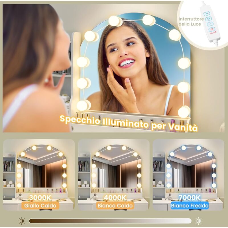 CHARMAID Scrivania Da Trucco Con Luci E Specchio, Blu Navy – Tavolo Toeletta Con 4 Cassetti, Sgabello Imbottito E Luce LED A 3 Temperature - 4