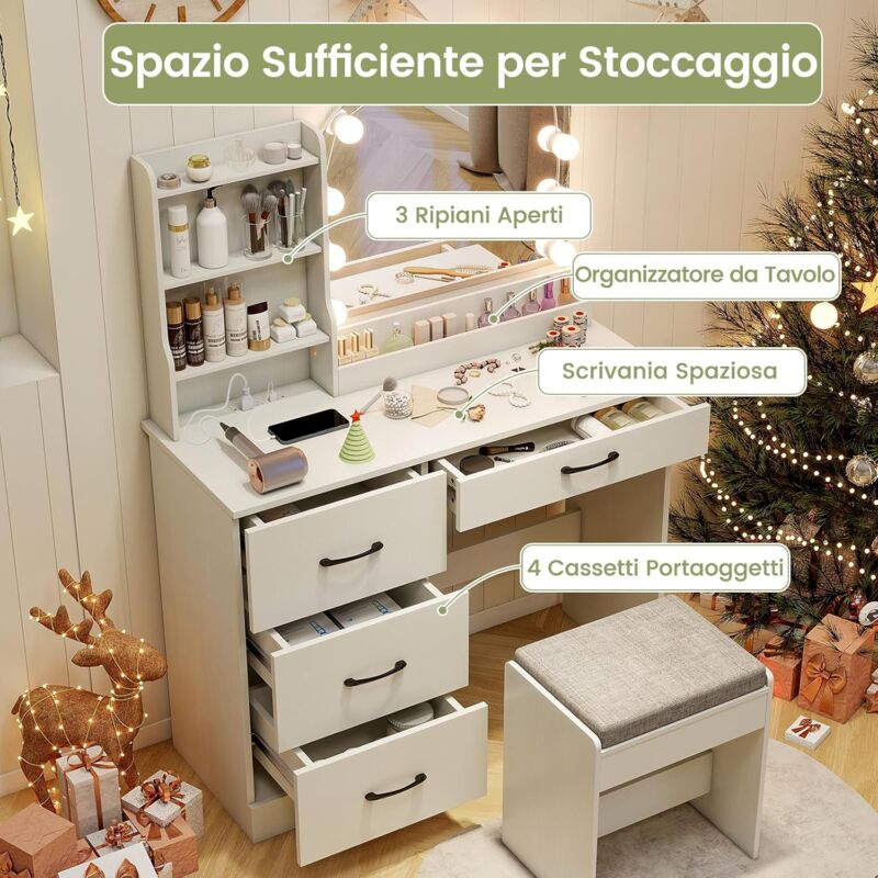 Scrivania da trucco con specchio illuminato, Tavolo da trucco con