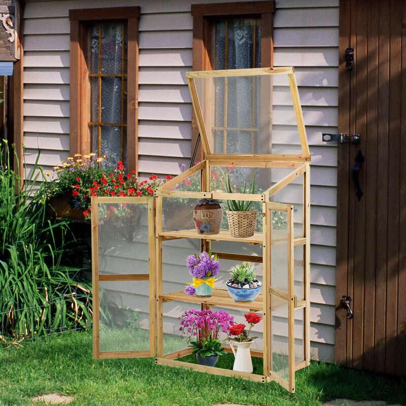 Outsunny Mini Serra Da Giardino 3 Livelli Con Telo In Plastica, 2 Porte Avvolgibili 6 Ripiani Dim 143l X 46l X 141 151h Cm~1tinu7769p001