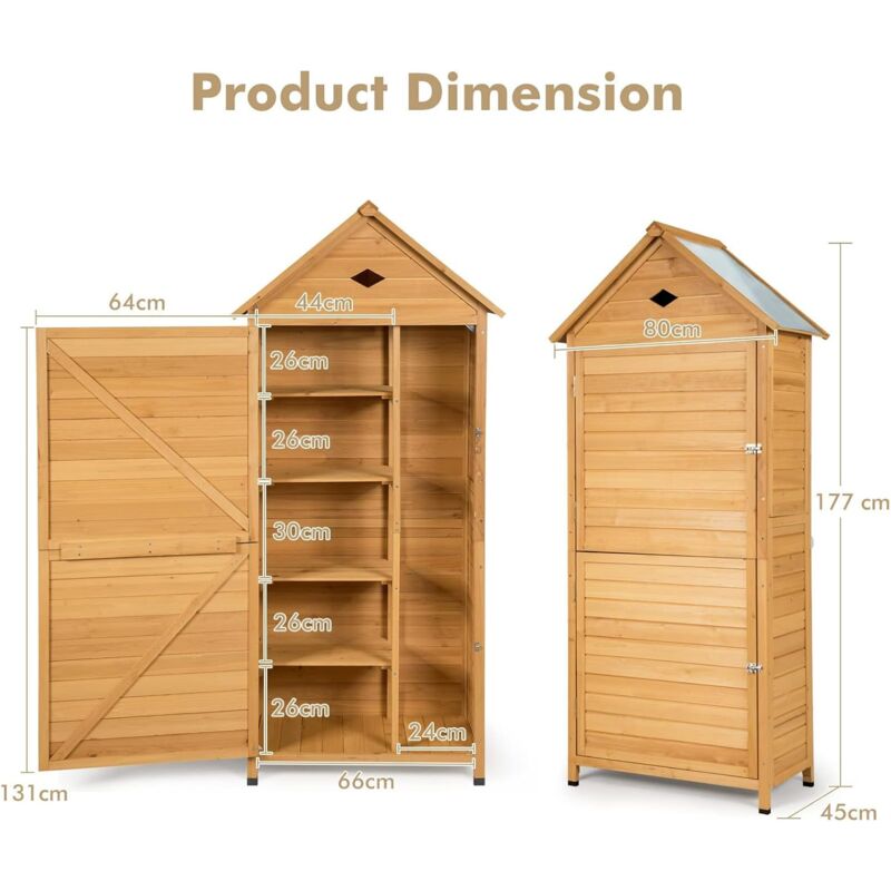 Armadio Da Esterno Relax4Life In Legno - Con Piano Metallico, 87x45x120 Cm, Per Giardinaggio - Foto 5