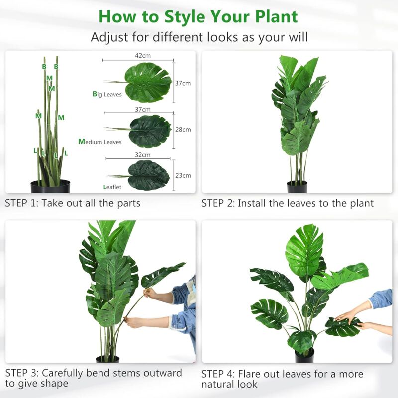 HOMCOM Monstera Pianta Artificiale Realistica 120cm per Interno ed Esterno