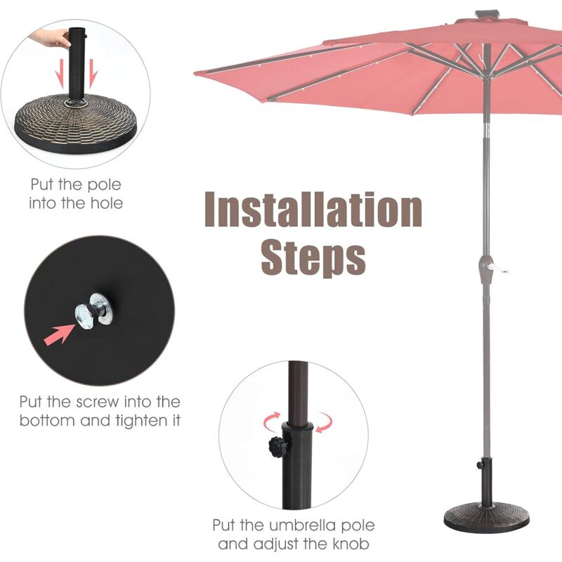 RELAX4LIFE 3 in 1 Base per Ombrellone con Ruote, Tavolino per Ombrellone, Base Riempibile con 45 L di Acqua o 67 kg di Sabbia, Fioriera Mlutifonzionale per Giardino e Terrazza (Marrone