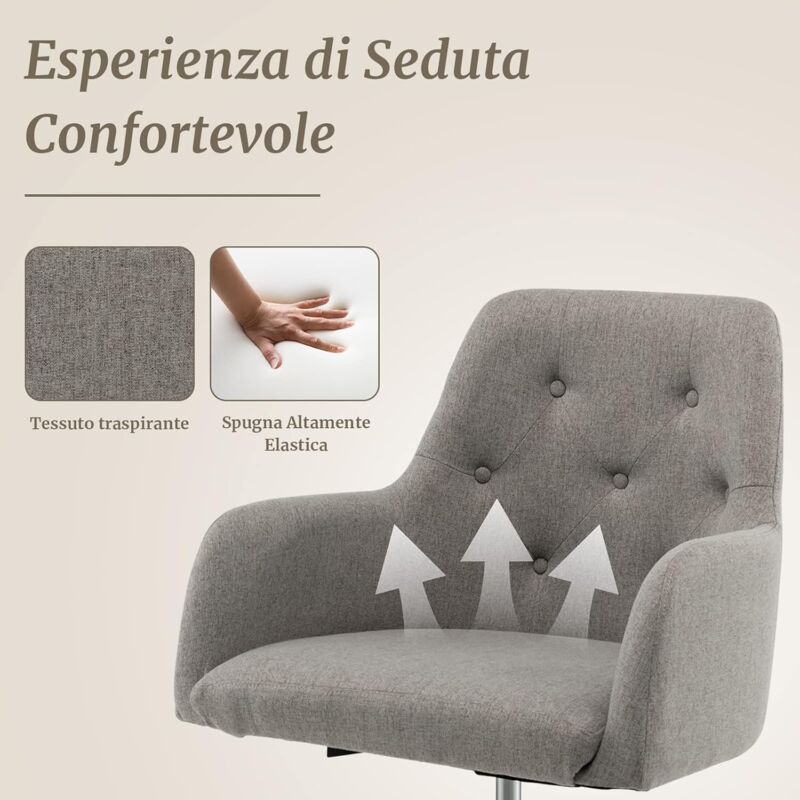 RELAX4LIFE Sedia da Ufficio con Braccioli, Sedia Girevole Regolabile in  Altezza con Schienale e Seduta Ergonomici, Sedia da Scrivania con 5 Rotelle  per Soggiorno, Camera da Letto e Ufficio