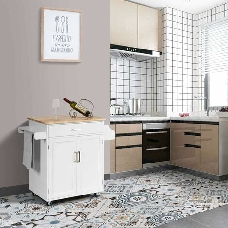 Carrello Da Cucina Grande Con Ruote - Legno Verniciato Nero - 136x76x91 Cm - Armadietto E Cassetti - Foto 5