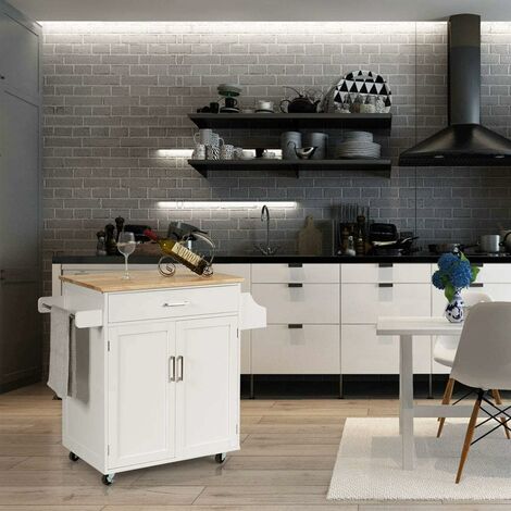 Carrello Da Cucina Grande Con Ruote - Legno Verniciato Nero - 136x76x91 Cm - Armadietto E Cassetti - Foto 12