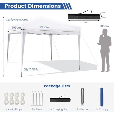 RELAX4LIFE Gazebo da Giardino Pieghevole, Gazebo da Esterno Impermeabile e  Resistente, Altezza Regolabile, Tenda Gazebo per