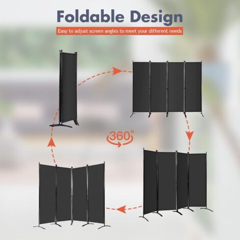 Paravento a 4 pannelli da interno in metallo, Divisorio pieghevole con  piedini stabili 220x173cm - Costway