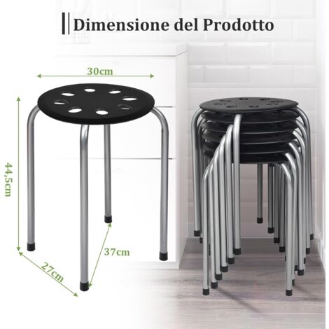 Sgabelli Impilabili 6 In Metallo Rotondi Con Struttura A X, Sgabelli Sgabelli Da Esterno - 5