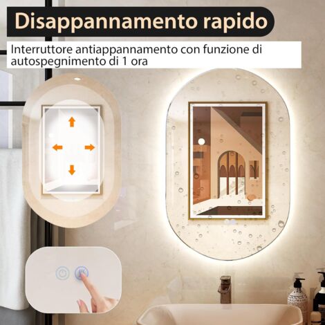 Specchio Da Parete Irregolare 140x75 Cm Per Bagno Con Luce LED E Antiappannamento 140x75 Cm Jynox