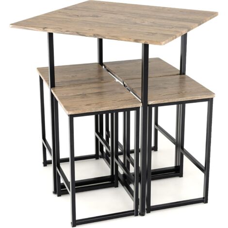 RELAX4LIFE Set di Tavolo Bar da Pranzo con 4 Sedie 36x36x60cm, Tavolo in Legno con Sedie da Cucina, 80x80x93cm