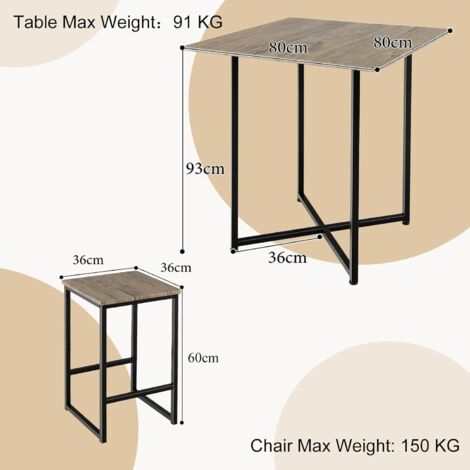 RELAX4LIFE Set di Tavolo Bar da Pranzo con 4 Sedie 36x36x60cm, Tavolo in Legno con Sedie da Cucina, 80x80x93cm