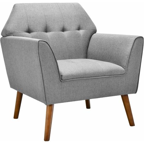 Poltrona Moderna Imbottita Con Cuscino Lombare - Sedia Relax Per Soggiorno, Gambe In Legno, Design Comodo Per Lettura E TV, Bianco/Naturale - 11