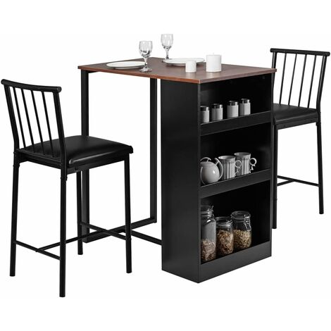 Set Sala Da Pranzo 3 Pezzi Mid-Century | Tavolo Quadrato E 2 Sedie In Legno Con Seduta In Lino | Tavolino Da Bar Per Cucina - 3
