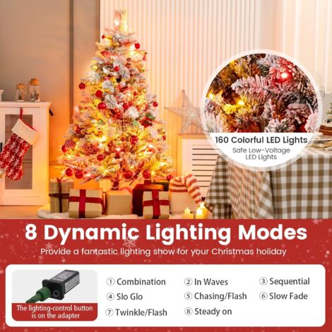 Albero di Natale Pieghevole 190 cm, Decorazione dell'Albero di Natale con 200 Luci LED, Stella in Cima, Palline di Peluche, Decorazione Natali | Leroy Merlin