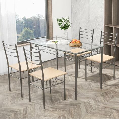 Tavolo da pranzo con 4 sedie, tavolo rettangolare in marmo, 4