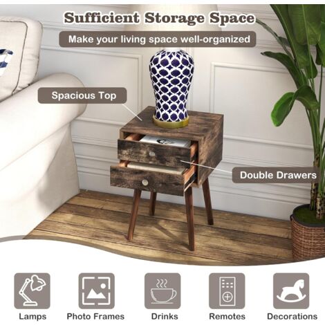 Comodino Moderno Yaheetech Con 2 Cassetti - Legno E Metallo, Grigio, Per Camera Da Letto - Foto 12