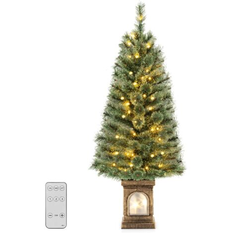 RELAX4LIFE Albero di Natale Innevato 180cm, Albero di Natale Slim con Luci  Incorporate, Base in Metallo