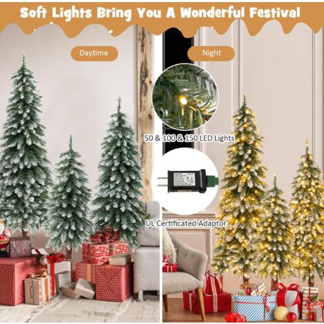 Set 3 Alberi Di Natale Slim Con Luci Incorporate: 90, 120 E 150 Cm Per Decorare