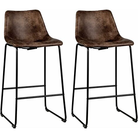 Set 2 Sgabelli Da Bar Con Schienale - Gambe Metallo E Pelle Scamosciata 72,5cm - Foto 2