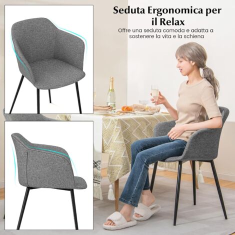 2 Sedie da pranzo con braccioli e schienale per casa cucina salone camera  da letto, Sedie ergonomiche - Costway