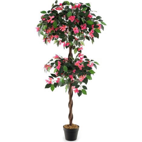 GIANTEX Bougainvillea Artificiale 120 cm, Albero di Buganville Finto con Fiori Aperti e Rami Realistici, Pianta Decorativa per Ingresso, Soggiorno, Ufficio, Rossa/Bianco (1, Rosso
