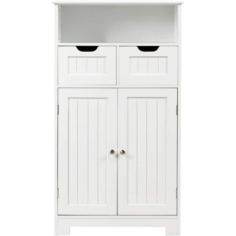 GYMAX Armadio Da Terra Stretto 60x30x108,5 Cm - Grigio, Con 2 Ante E 2 Cassetti, Mobile Multifunzione Per Bagno E Soggiorno