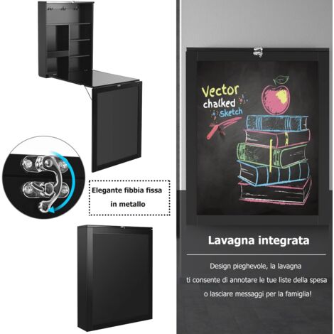 RELAX4LIFE Scrivania Salvaspazio Pieghevole a Muro, con lavagna - Main Image