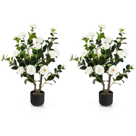 RELAX4LIFE Set Di 2 Piante Finte Da Interno, Albero Di Camelia Artificiale 95 Cm, Pianta Finta In Vaso Di Cemento 24 Fiori E 186 Foglie Per Interni Ed Esterni 15 X 15 X 95 Cm Giallo 2 81978702