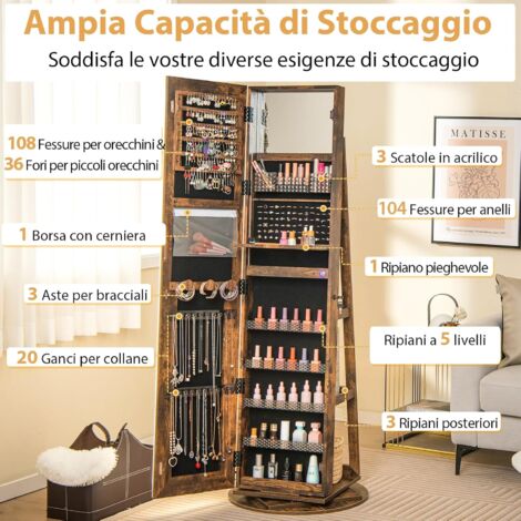 RELAX4LIFE Specchio Portagioie Da Terra, Armadietto Per Gioielli Con RELAX4LIFE Specchio Portagioie Da Terra, Armadietto Per Gioielli Con