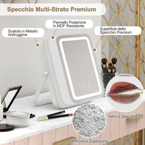 Nusvan Specchio per trucco con luci, specchio per trucco con luci, 3 modalità di illuminazione a colori staccabili, ingrandimento 10x, controllo touch a specchio, 40,6 cm (bianco