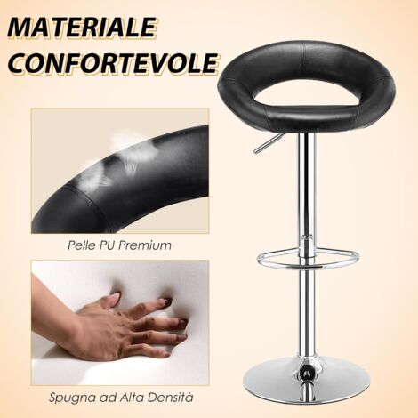 Set Di 2 Sgabelli Da Bar Regolabili In Altezza - Seduta In Pelle PU E Base In Metallo - Design Nordic, Girevoli - 3