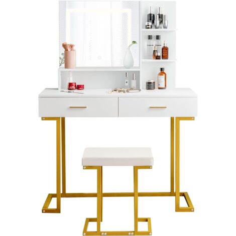 HOMCOM Toeletta Con Specchio LED - Tavolo Trucco 5 Cassetti Bianco - Foto 4