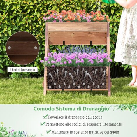 Fioriera In Legno COSTWAY 240x60x25 Cm – Orto Rialzato Per Piante, Fiori E Ortaggi, Base Aperta, Montaggio Facile, Per Giardino E Cortile