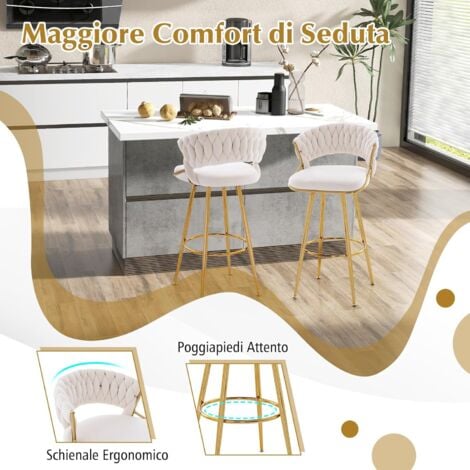 RELAX4LIFE Set Sedie Bar in Velluto, Sgabello Bar Alto con