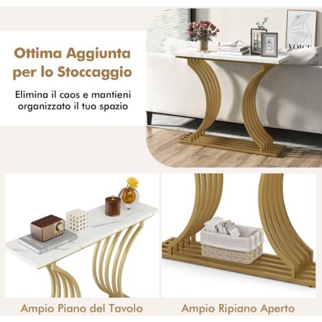 Tavolo Consolle Moderno In Finto Marmo - 120x29.5x92.5cm, Per Ingresso E Soggiorno