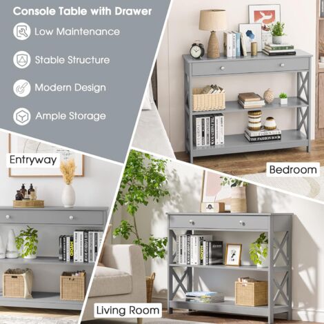 RELAX4LIFE Consolle Ingresso Con Cassetto E 2 Ripiani Portaoggetti, Tavolo Conso