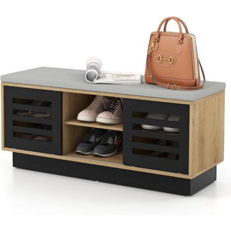 Scarpiera In Legno 2 Ripiani Con Cuscino – Organizer Da Ingresso Compatto E Robusto – Legno Massello - 2