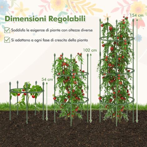 RELAX4LIFE Obelisco Per Rampicanti Da Giardino - Set Da 3 Pezzi, Diametro 50 Cm, Altezza Regolabile Da 54 A 154 Cm, Supporto Per Piante In Metallo Con Rivestimento In Plastica, Facile Montaggio, Per Rose, Viti, Edera