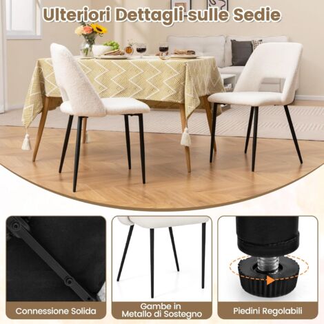 Set 2 Sedie Da Pranzo Con Schienale Alto In Tessuto Ciniglia Grigio Chiaro Gambe In Legno Chiaro 040007322 85413395