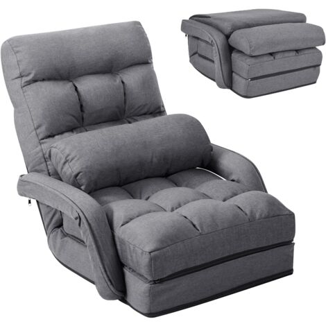 Poltrona Pieghevole Da Terra RELAX4LIFE – Regolabile In 5 Livelli, Con Cuscino, Divano-Letto, Tessuto Grigio
