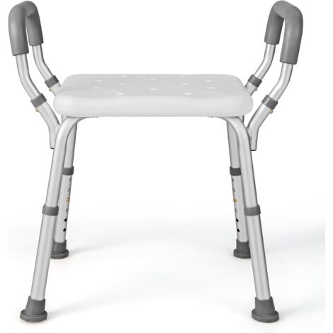 Sgabello Da Doccia Regolabile LARS360 - In Alluminio, Con Braccioli E Schienale, Altezza 37,5-50,5 Cm, Portata 136 Kg | Per Anziani E Convalescenti