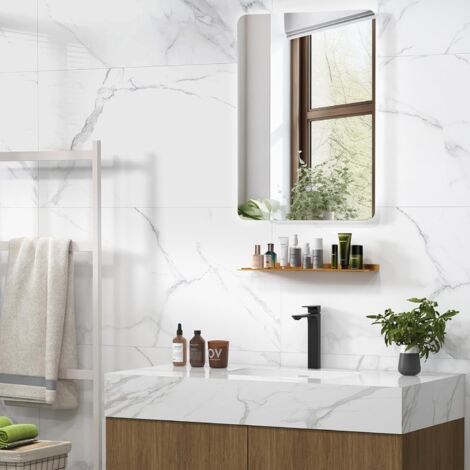 GOPLUS Specchio da Parete 106 x 71,5 cm, Specchio Rettangolare con Telaio in Legno di Gomma