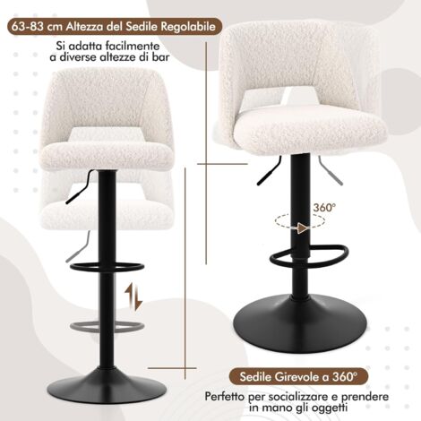 RELAX4LIFE Set di 1/2 Sgabelli da Bar/Cucina in Ecopelle, Altezza Regolabile e Girevole a 360°, Poggiapiedi e Base Metallica, Portata 150KG (Bianco,1