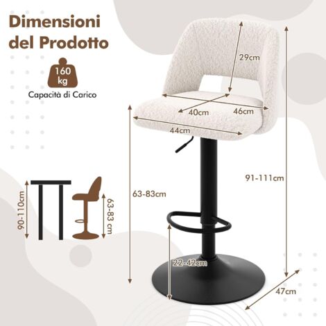 chairus Set di 2 Sgabelli da Bar in Pelliccia Sgabelli Cucina Moderni Design con Schienale Sgabelli Imbottiti con Gambe in Metallo Sgabelli Alti per Penisola/Bar/Cucina, Bianco