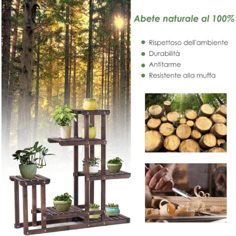 RELAX4LIFE Scaffale Porta Fiori con 6 Ripiani in Legno, Stabile da Interno  ed Esterno, Ideale per