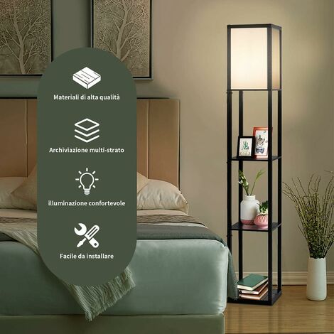 Lampada Da Terra SUNMORY Con Ripiano: 3 Colori Luce, Lampadina LED Inclusa. Design In Legno E Metallo, Perfetta Per Soggiorno O Camera! - Foto 9