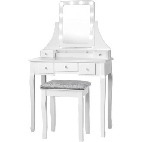 Tavolo Trucco Bambina 2 In 1 RELAX4LIFE - Con Specchio E Sgabello, Legno Bianco, Per 3-6 Anni