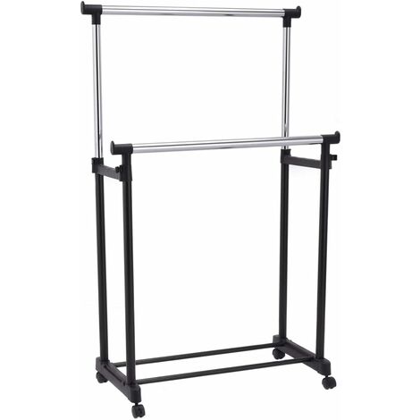 Appendiabiti Laiensia A Doppia Asta Regolabile Con Ruote E Ripiano, 101x42,5x166,5 Cm, Colore Oro, 4 Ganci Laterali