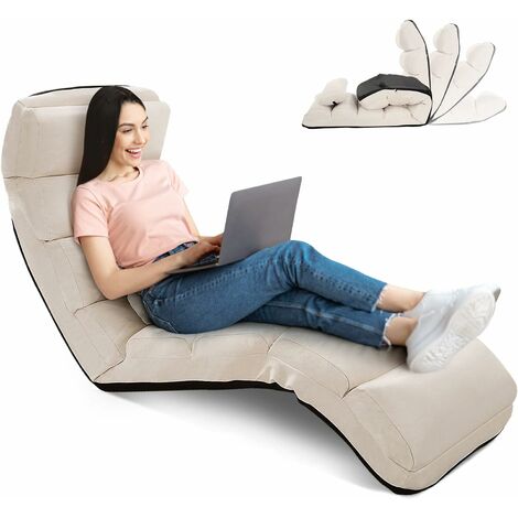 RELAX4LIFE Sedia Pieghevole, Sedia Da Pavimento Con Schienale Regolabile Sedia Da Terra Imbottita Con Cuscino Morbido Struttura Resistente Ideale Per Gioco E Lettura Beige 57232507
